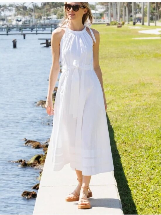 Julia Amory Dresses & Skirts - Julia Amory Cryder Midi Dress Womens Small White Sleeveless Cotton Poplin Tie